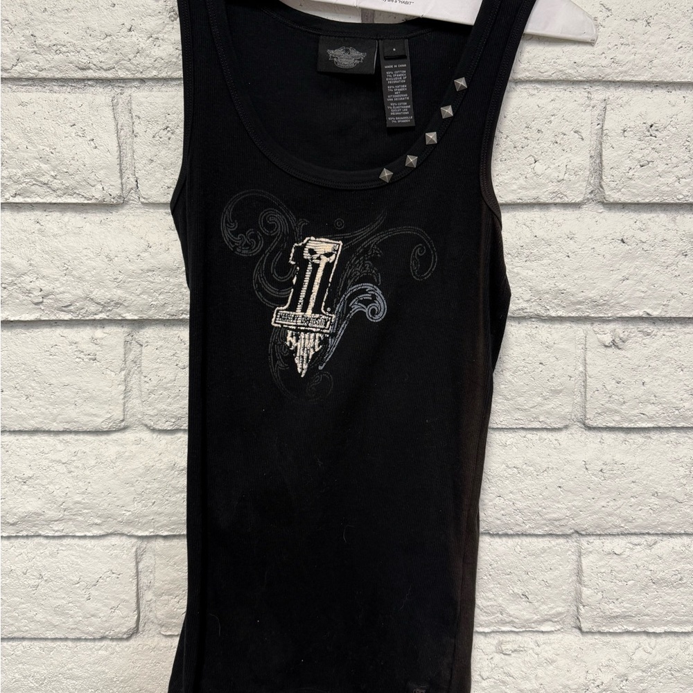 Women’s Black Harley Davidson Graphic Tank Top with Studs